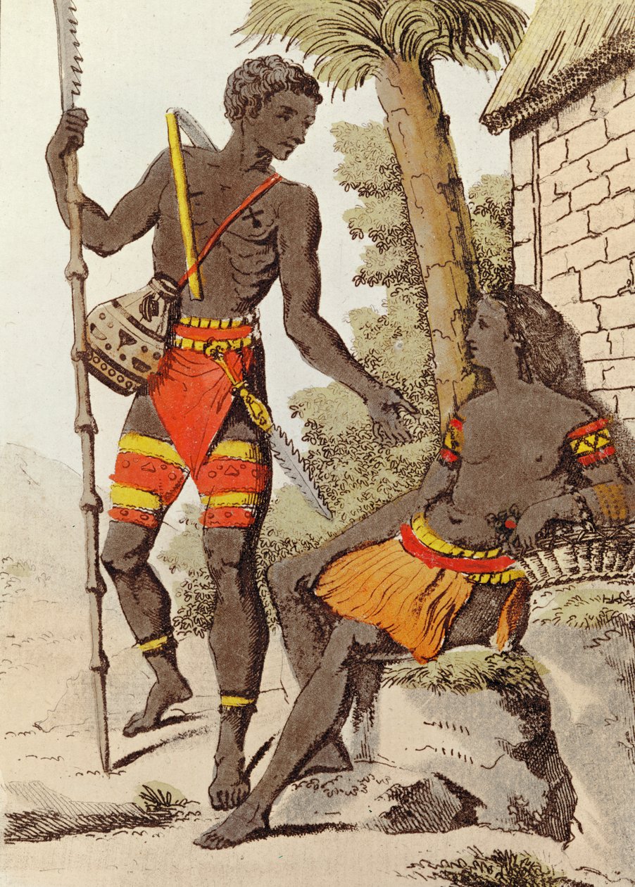 Mies ja nainen Palaun saarilta, 1805 (värikaiverrus) tekijältä Jacques after Grasset de Saint Sauveur