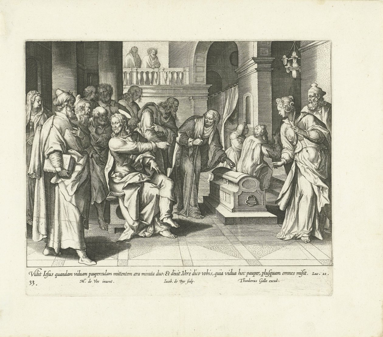 Köyhän lesken anteliaisuus Vita, passio et resvrrectio Iesv Christi (sarjan nimi) Kristuksen elämä, kärsimys ja ylösnousemus (sarjan nimi) tekijältä Jacques de Bie