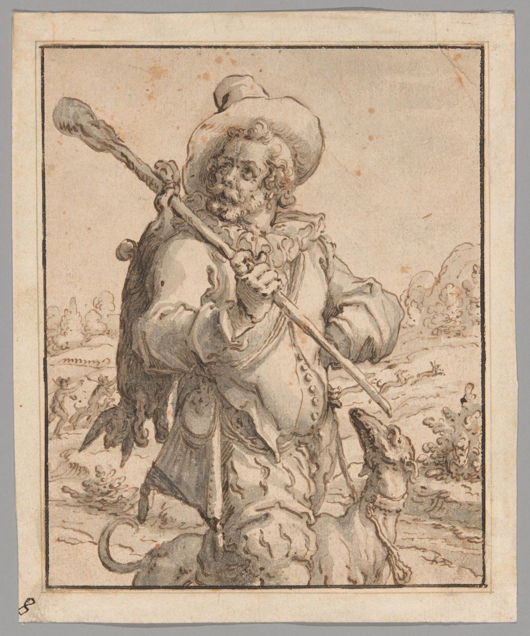 Metsästäjä kuolleen jäniksen ja koiran kanssa (Tutkimus "Terraa" varten) tekijältä Jacques de Gheyn II