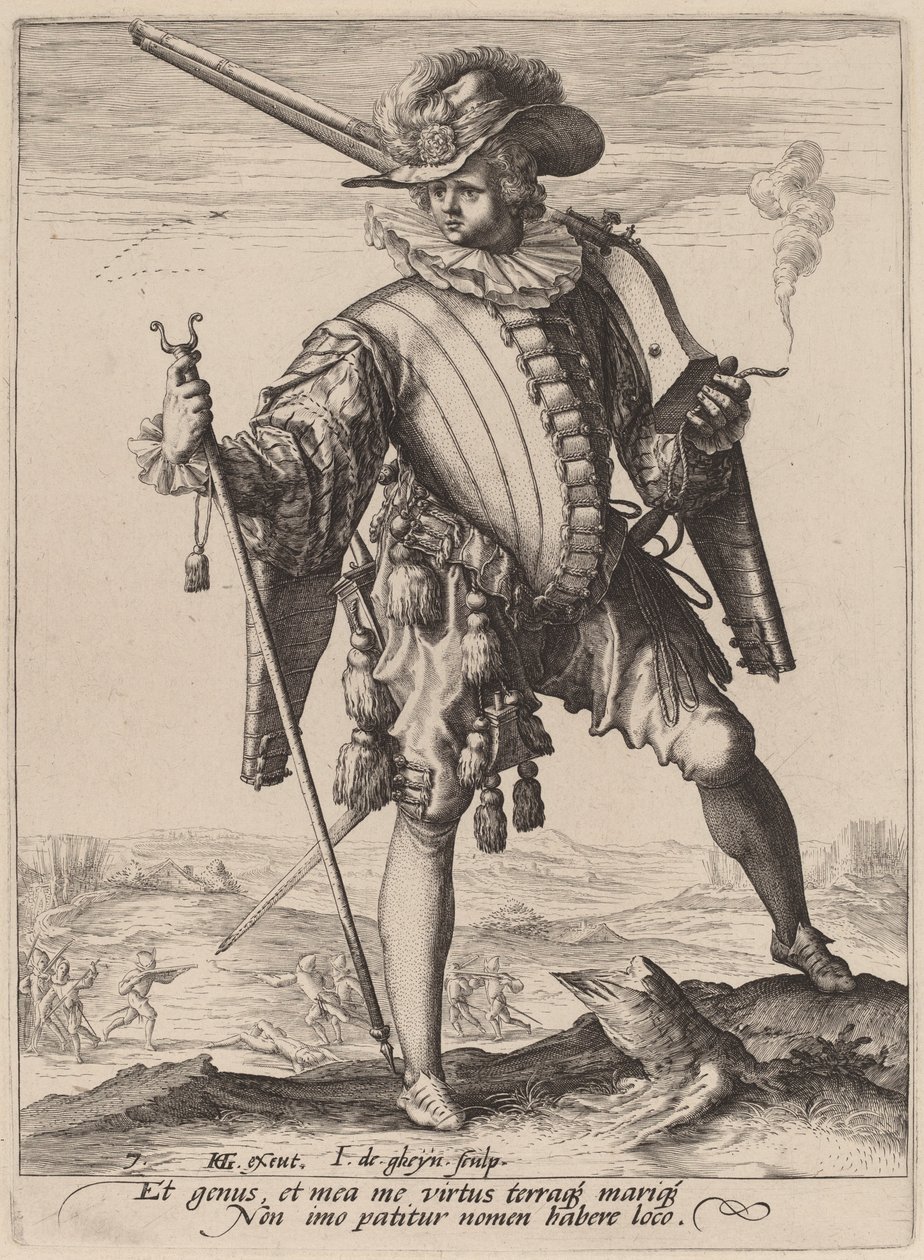 Sotilas Arquebusin kanssa tekijältä Jacques de Gheyn II after Hendrik Goltzius