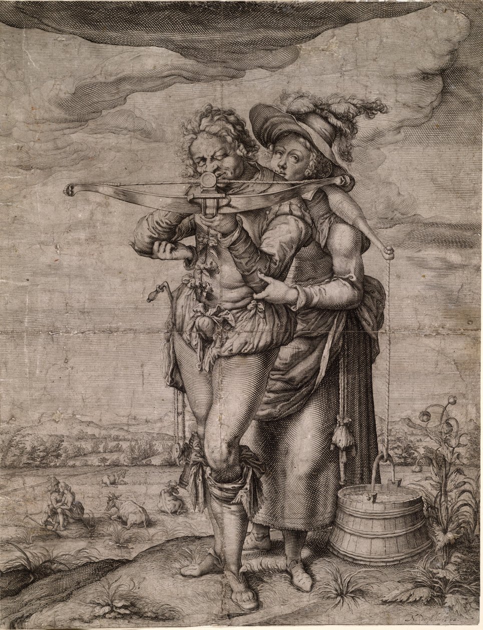 Varsijousimies ja maitoneito, n. 1610 tekijältä Jacques de Gheyn the Younger