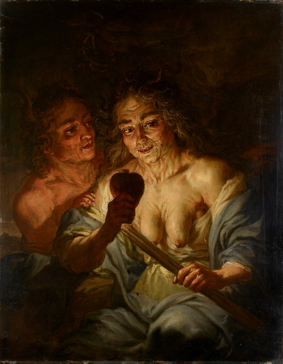 Vanha nainen, jolla on sydän: "Kateus", c1642 tekijältä Jacques de l