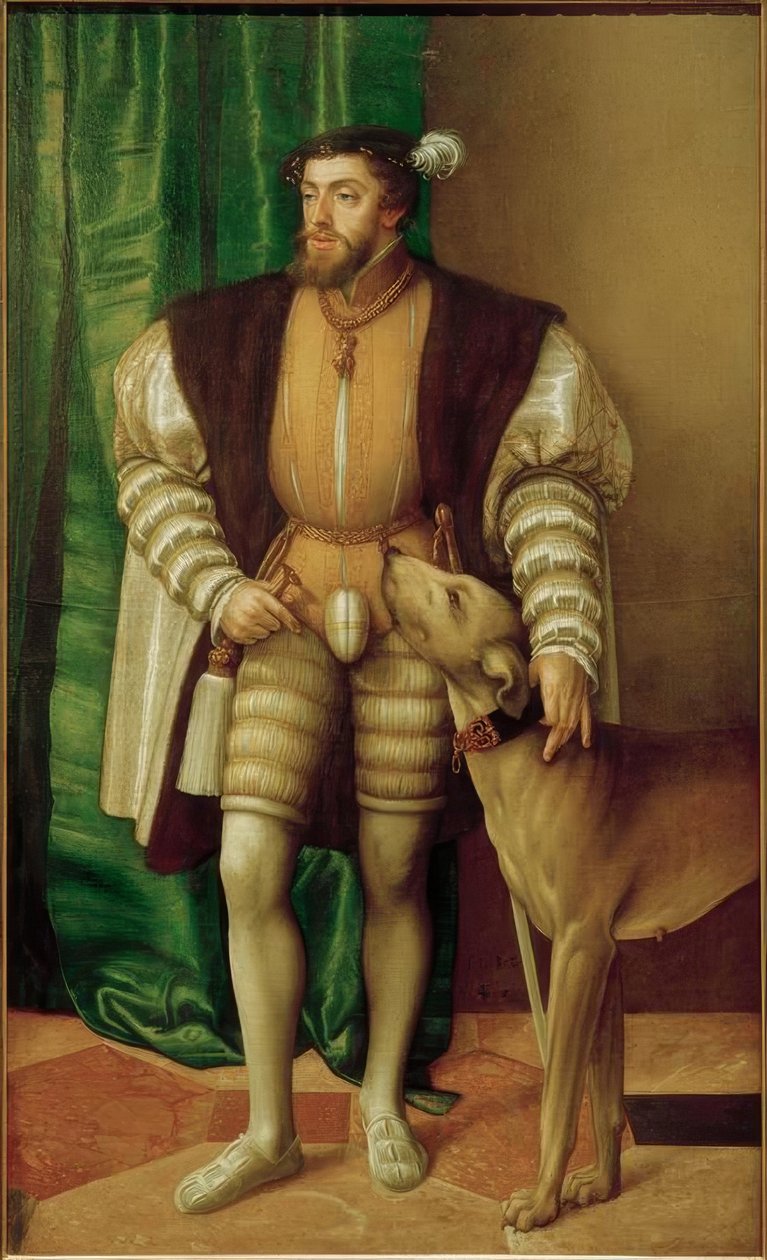 Keisari Karl V. nuotta-aluksella Ulmer Dogge tekijältä Jakob Seisenegger