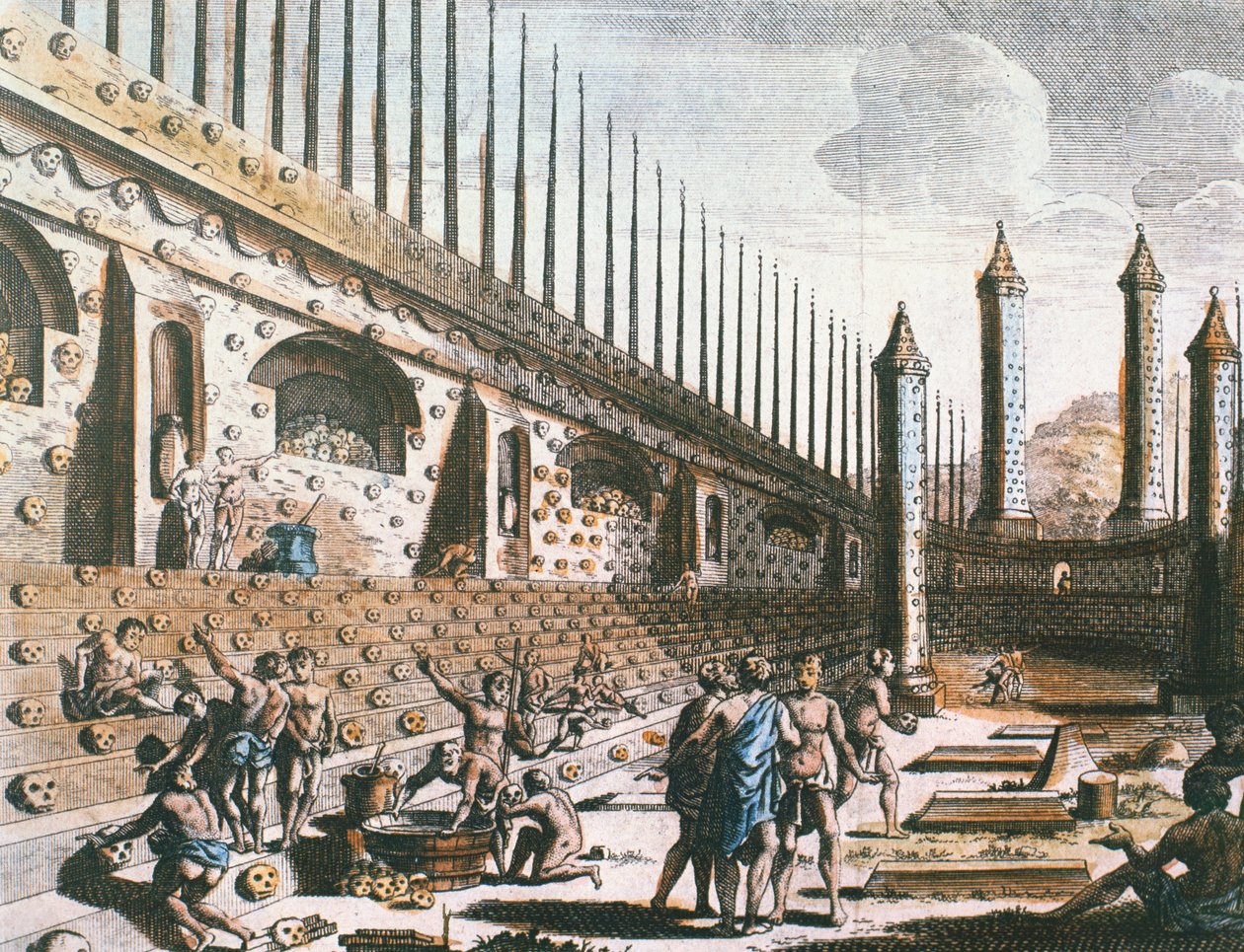 Ihmiskallojen seinä, Templo Mayor, Tenochtitlan tekijältä Jakob van der Schley