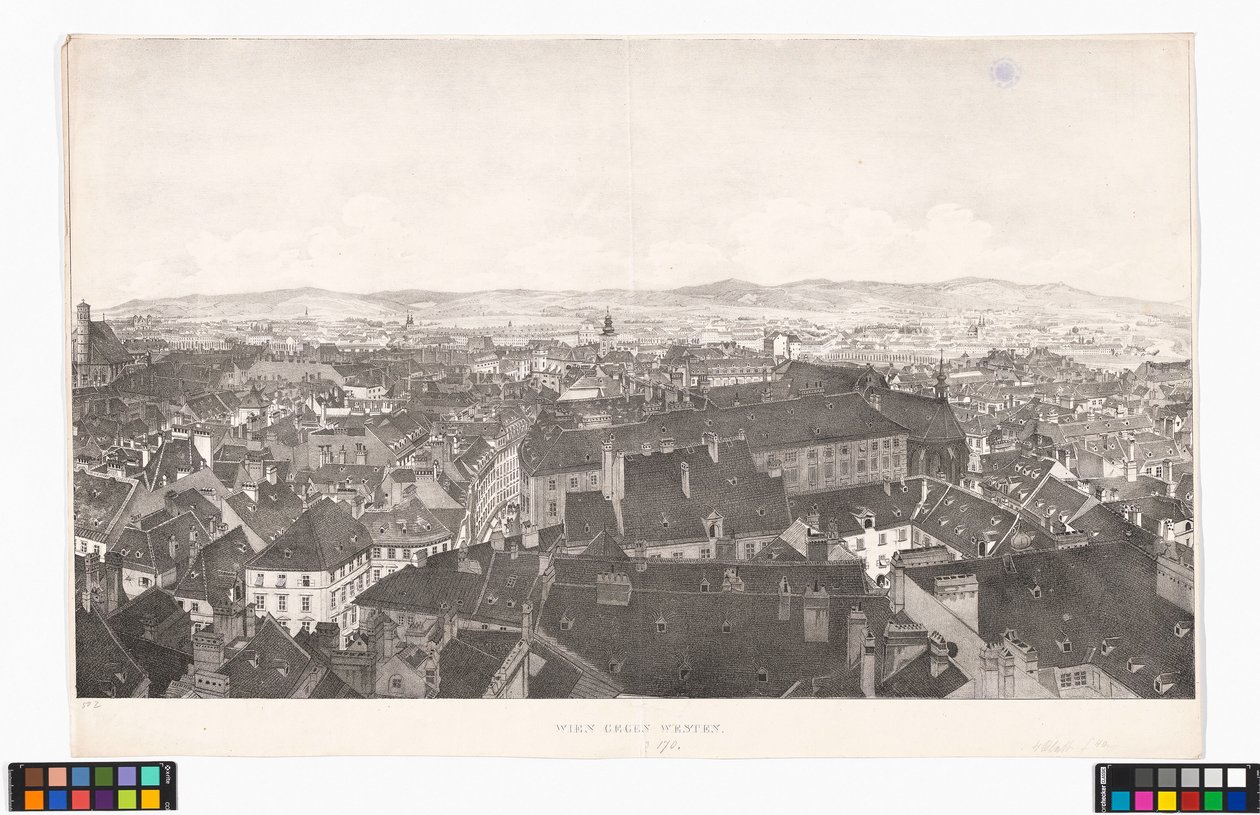Panoraamanäkymä Wienistä länteen, Peterskirchen kirkosta katsottuna tekijältä Jakob Alt