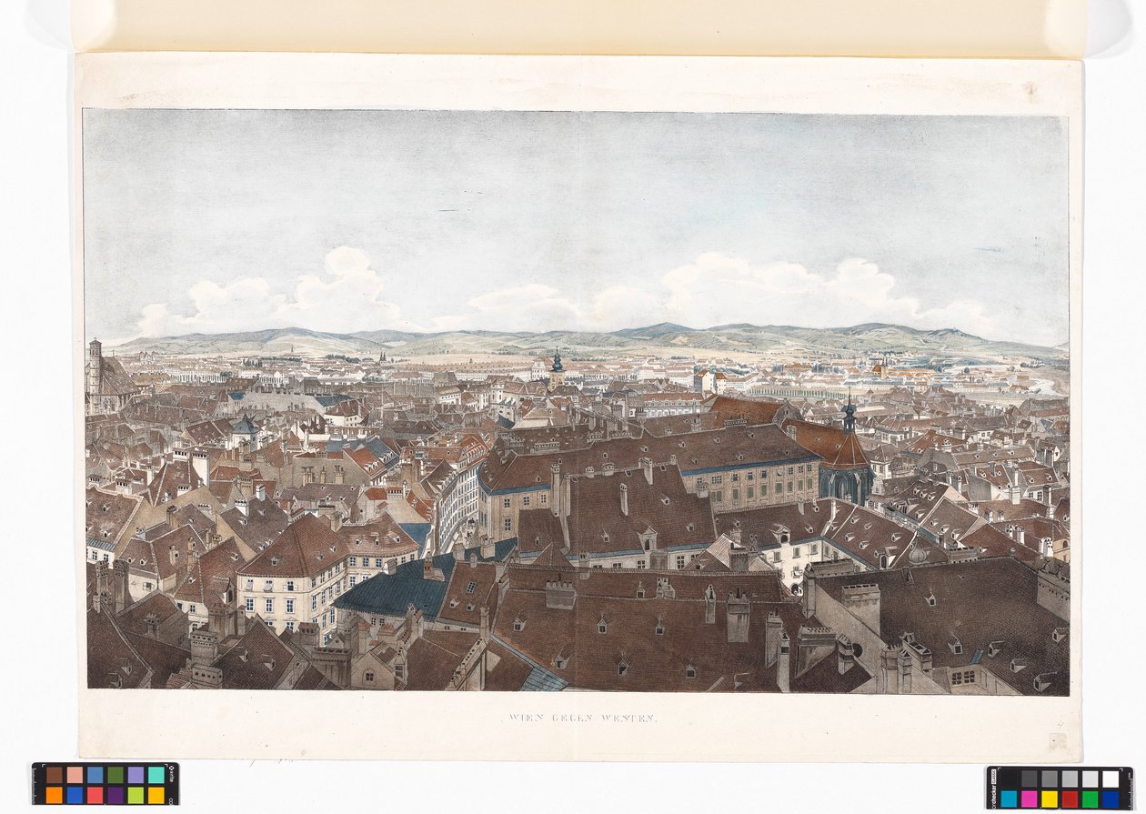Panoraamanäkymä Wienistä länteen, Peterskirchen kirkosta katsottuna tekijältä Jakob Alt