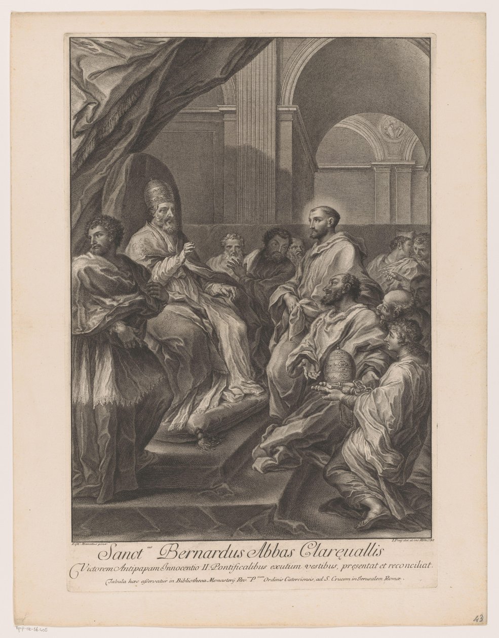 Heilige Bernardus van Clairvaux voor tauko Innocent II Saint Bernardus Abbot of Clareualis (nimi esineessä) tekijältä Jakob Frey (I)