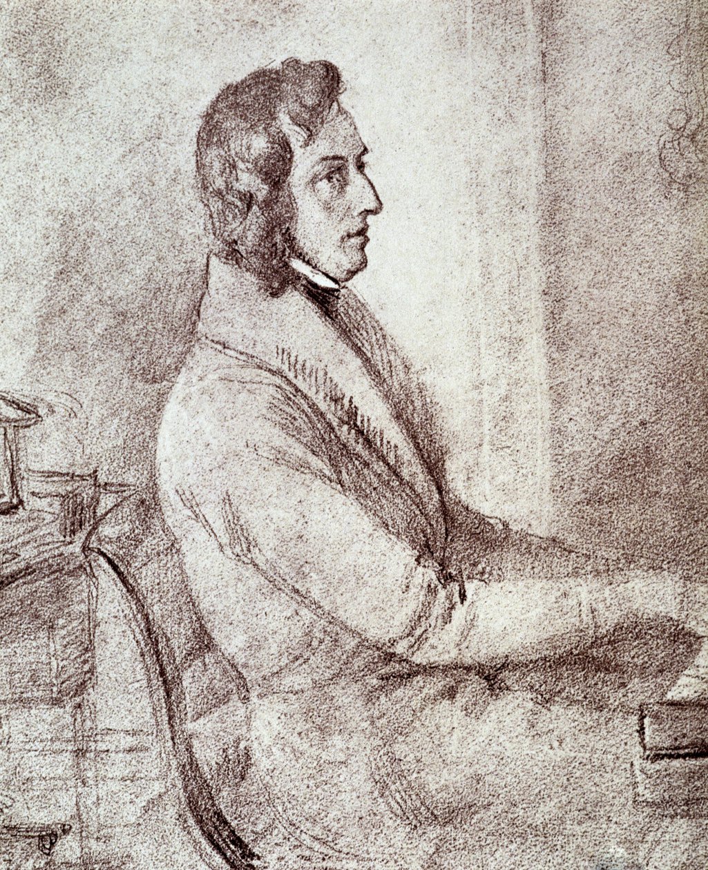 Puolalaisen säveltäjän Frederic Chopinin (1810-1849) muotokuva. - piirustus Goetzenberger tekijältä Jakob Götzenberger