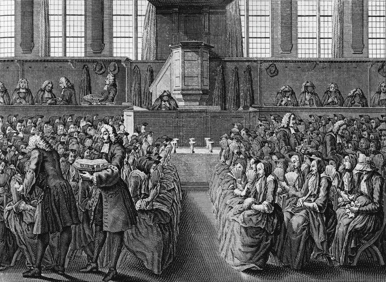 Cina anabaptiștilor, gravură de Jacobus van der Schley (1715-1779) din Ceremoniile religioase și obiceiurile tuturor popoarelor din Worldfinnish tekijältä Jakob van der Schley