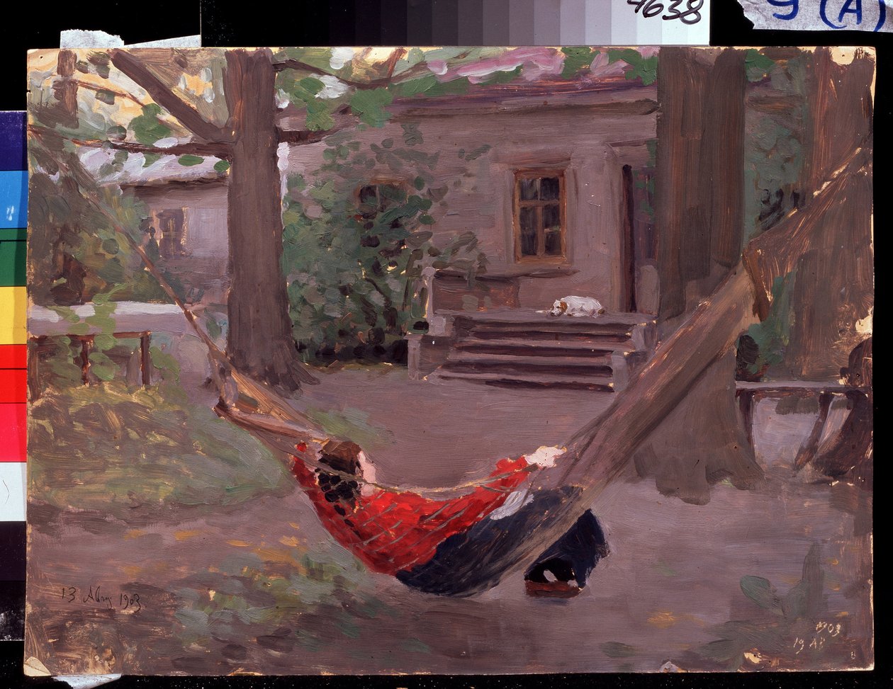 ""Dans le hamac"" Jakov Kalinichenkon (1869-1938) maalaus 1903 Valtion alueellinen I. Pozhalostinin taidemuseo, Ryasan tekijältä Jakoff Jakovlevitch Kalinitchenko
