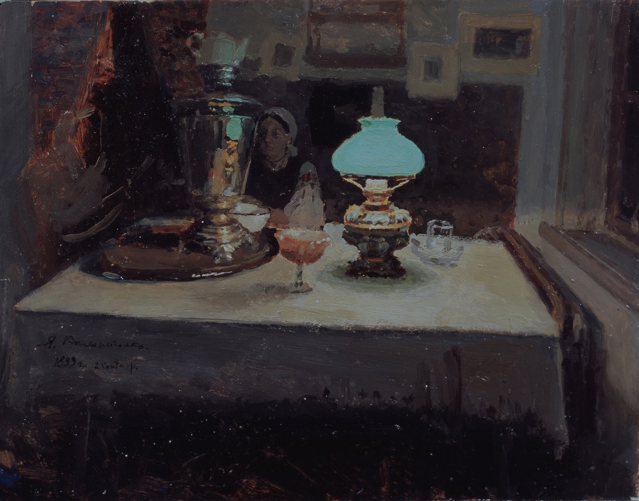 Samovaarilla, 1899 tekijältä Jakov Jakovlevich Kalinichenko