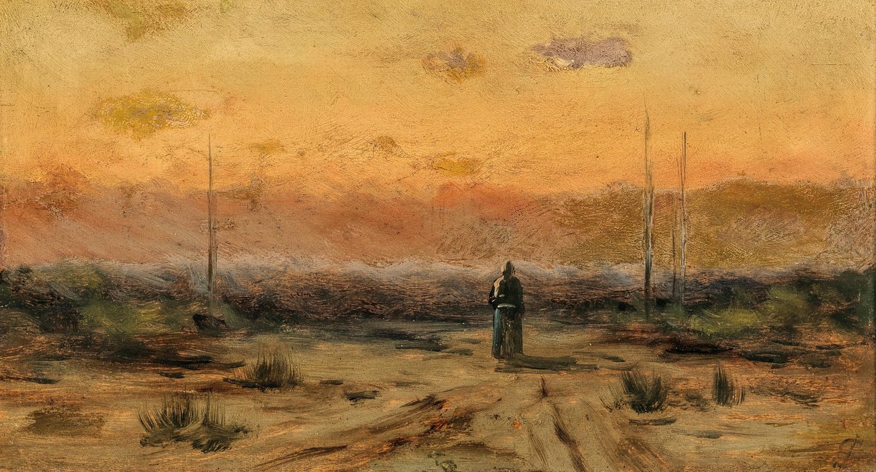 Nainen meren rannalla auringonnousun aikaan. tekijältä Jakub Schikaneder