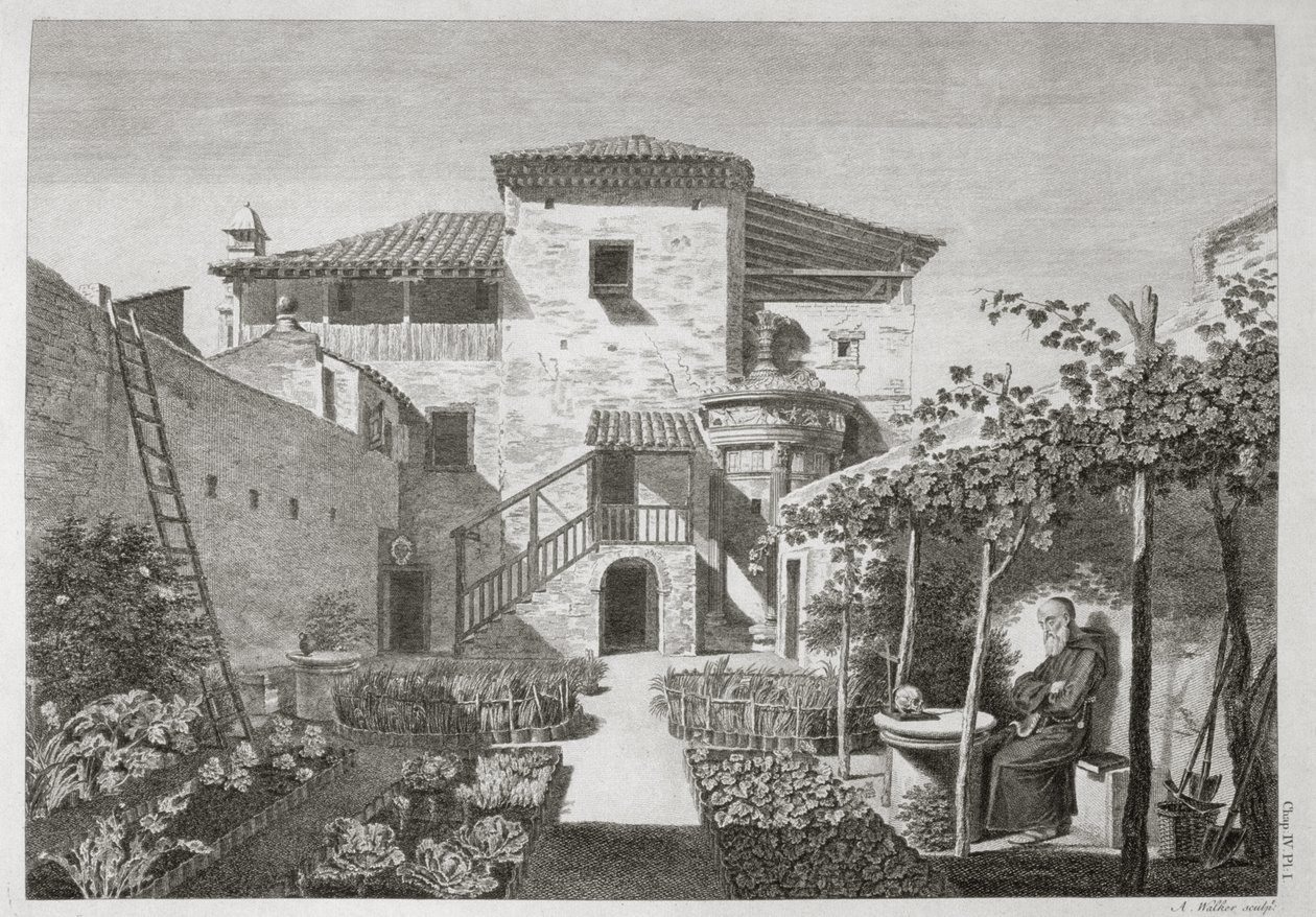 Lysikrateen muistomerkki Ateenan kapusiiniluostarin puutarhassa, Ateenan muinaismuistoista, kaiverrettu Anthony Walkerin (1726-65), julkaistu 1762-1830. tekijältä after James Stuart and Nicholas Revett