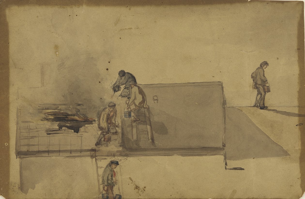 Tuli Pomfretissa, n. 1858 (wc ruskealla paperilla) tekijältä James Abbott McNeill Whistler