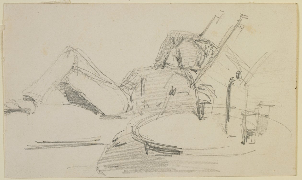 Mies makaamassa sängyllä, 1858 (lyijykynä luonnonvalkoiselle kudottulle paperille) tekijältä James Abbott McNeill Whistler