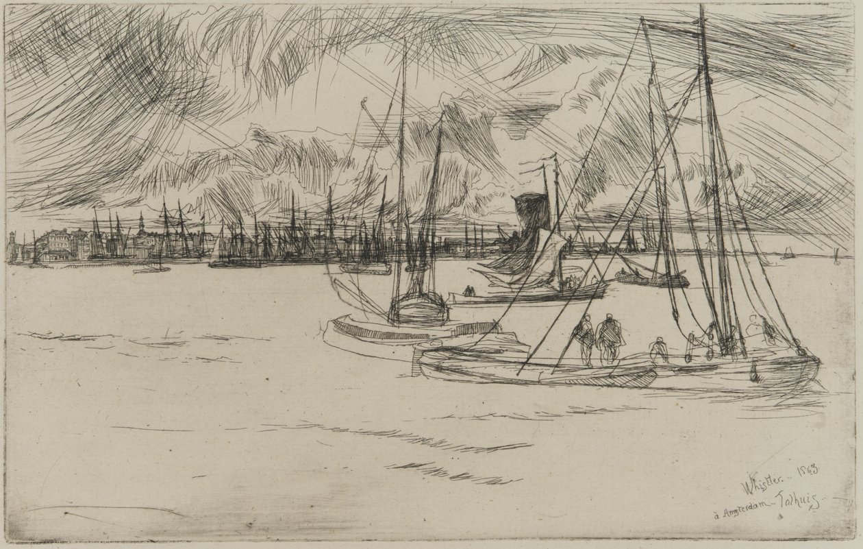 Amsterdam Tolhuisista, 1863 (etsaus paperille) tekijältä James Abbott McNeill Whistler