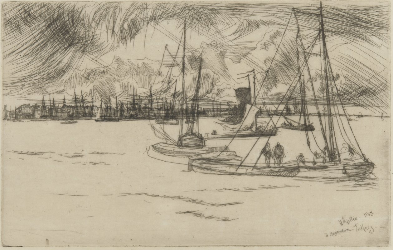 Amsterdam Tolhuisista, 1863 (etsaus paperille) tekijältä James Abbott McNeill Whistler