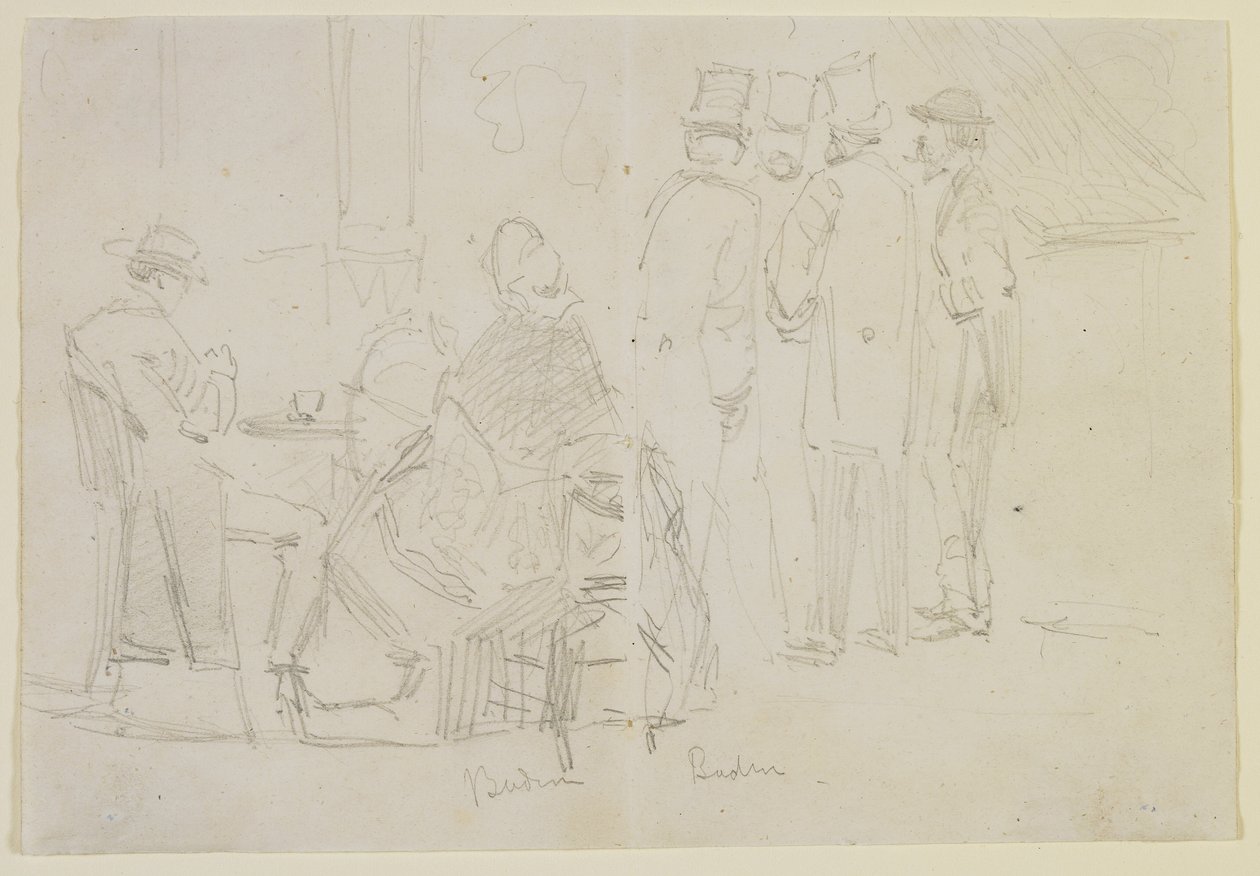 Baden-Baden, 1858 (kynä luonnonvalkoiselle kudottulle paperille) tekijältä James Abbott McNeill Whistler