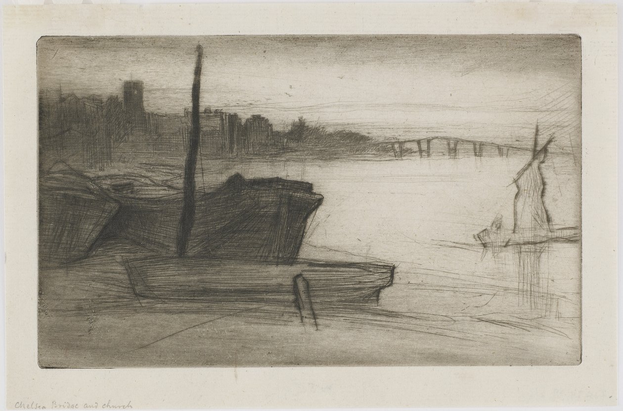 Chelsea Bridge and Church, n. 1870–1871 (kuivakärki paperilla) tekijältä James Abbott McNeill Whistler