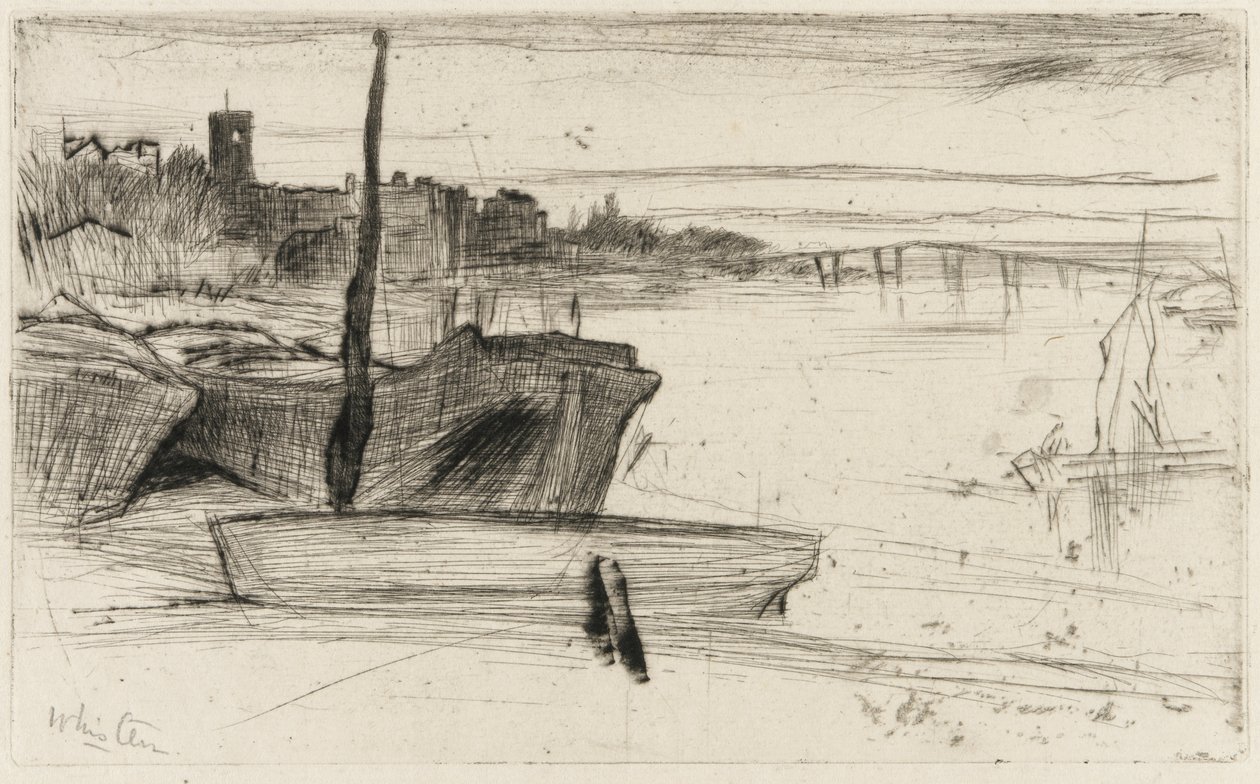 Chelsea Bridge and Church, n. 1870–1871 (kuivakärki paperilla) tekijältä James Abbott McNeill Whistler
