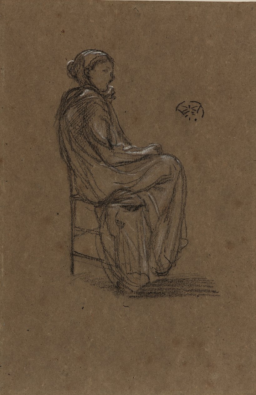 Naishahmo, istuva, 1870-73 (musta ja valkoinen liitu ruskealla paperilla) tekijältä James Abbott McNeill Whistler