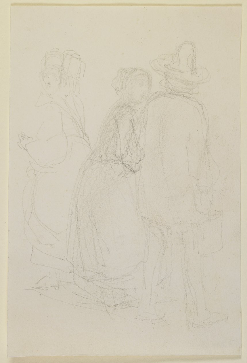 Kolmen seisovan hahmon ryhmä, 1858 (kynä luonnonvalkoiselle kudottupaperille) tekijältä James Abbott McNeill Whistler