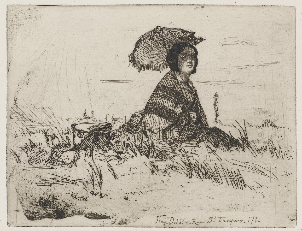 Täysin auringonpaisteessa, 1858 (etsaus paperille) tekijältä James Abbott McNeill Whistler