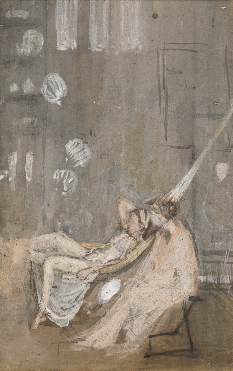 Studiossa, n. 1867-68 (wc, guassi ja musta liitu paperille) tekijältä James Abbott McNeill Whistler