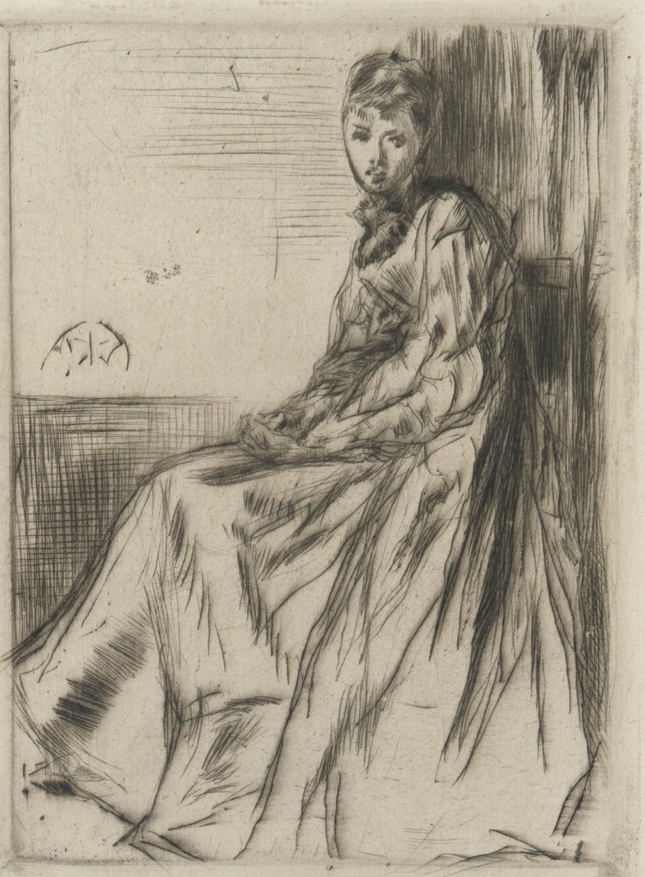 Maude, istuva, 1873 (kuivakärki paperilla) tekijältä James Abbott McNeill Whistler