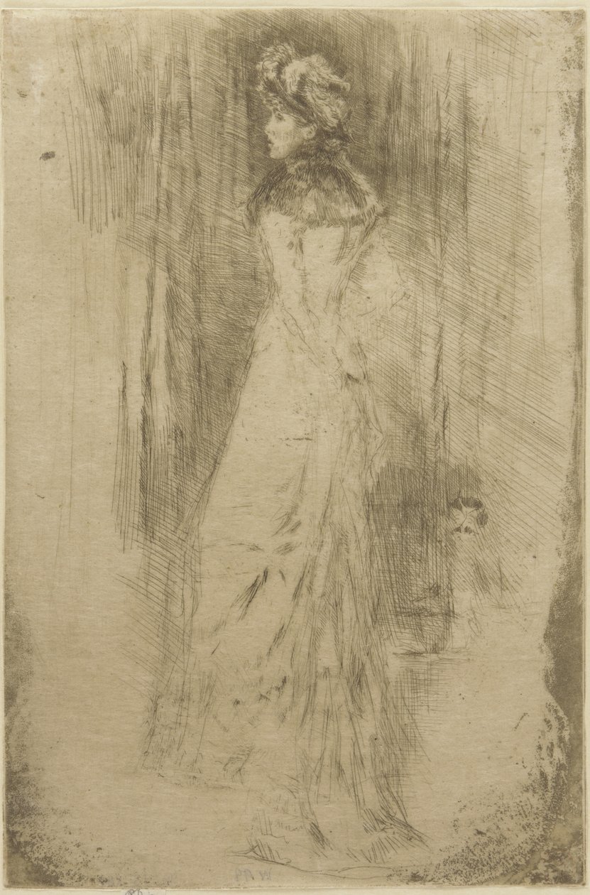 Maude, seisomassa, n. 1873 (kuivakärki paperilla) tekijältä James Abbott McNeill Whistler