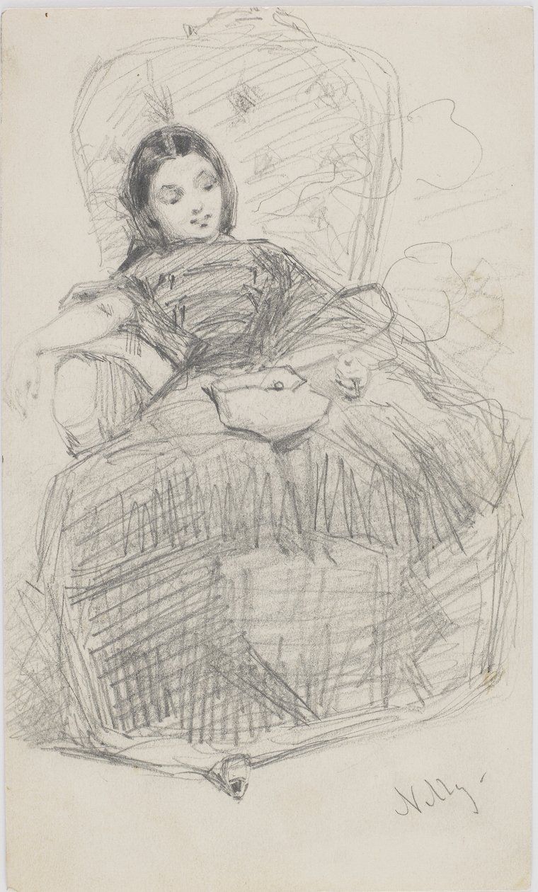 Nelly (Helen Ionides) 1866-69 (kynä valkoisella paperilla) tekijältä James Abbott McNeill Whistler