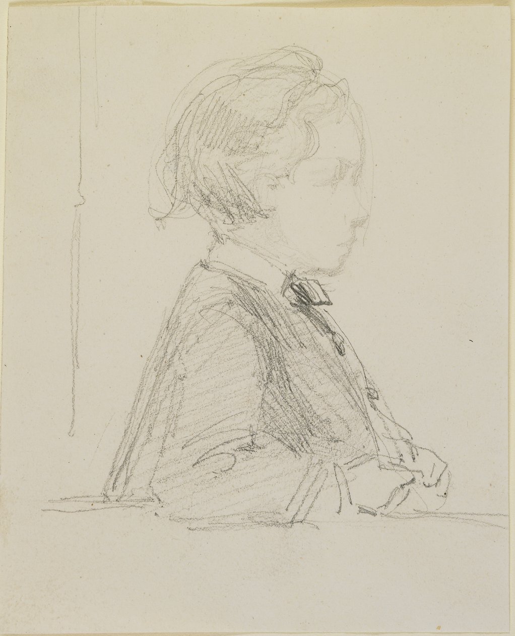 Profiililuonnos lapsesta, 1858 (lyijykynä luonnonvalkoiselle kudottulle paperille) tekijältä James Abbott McNeill Whistler