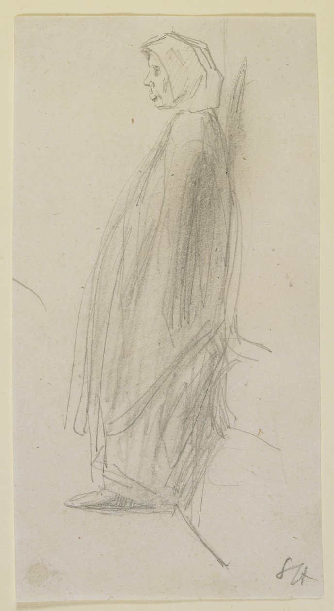 Profiililuonnos seisovasta vanhasta naisesta, 1858 (kynä valkoisella paperilla) tekijältä James Abbott McNeill Whistler