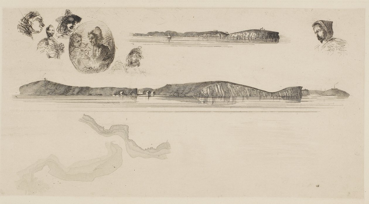 Luonnokset rannikkomittauslevylle, 1854-55 (etsaus paperille) tekijältä James Abbott McNeill Whistler