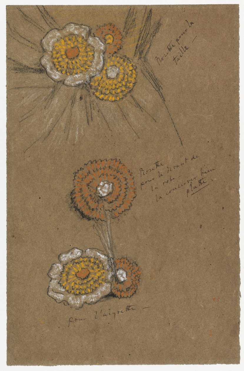 Studies of Rosettes, 1871-74 (mustia ja valkoisia liituja ruskealla paperilla) tekijältä James Abbott McNeill Whistler
