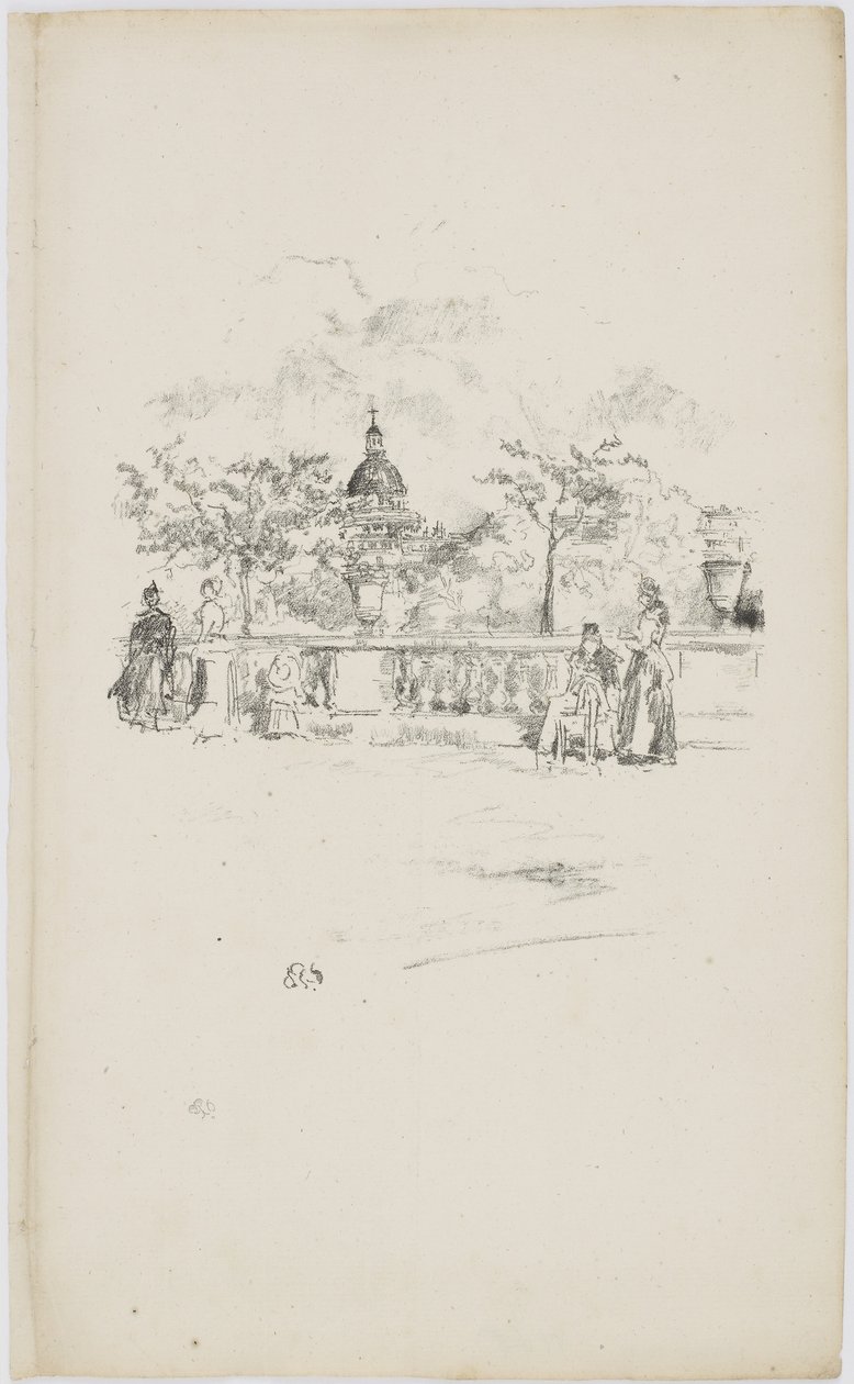 Pantheon, Luxemburgin puutarhan terassilta, 1893 (litho paperilla) tekijältä James Abbott McNeill Whistler