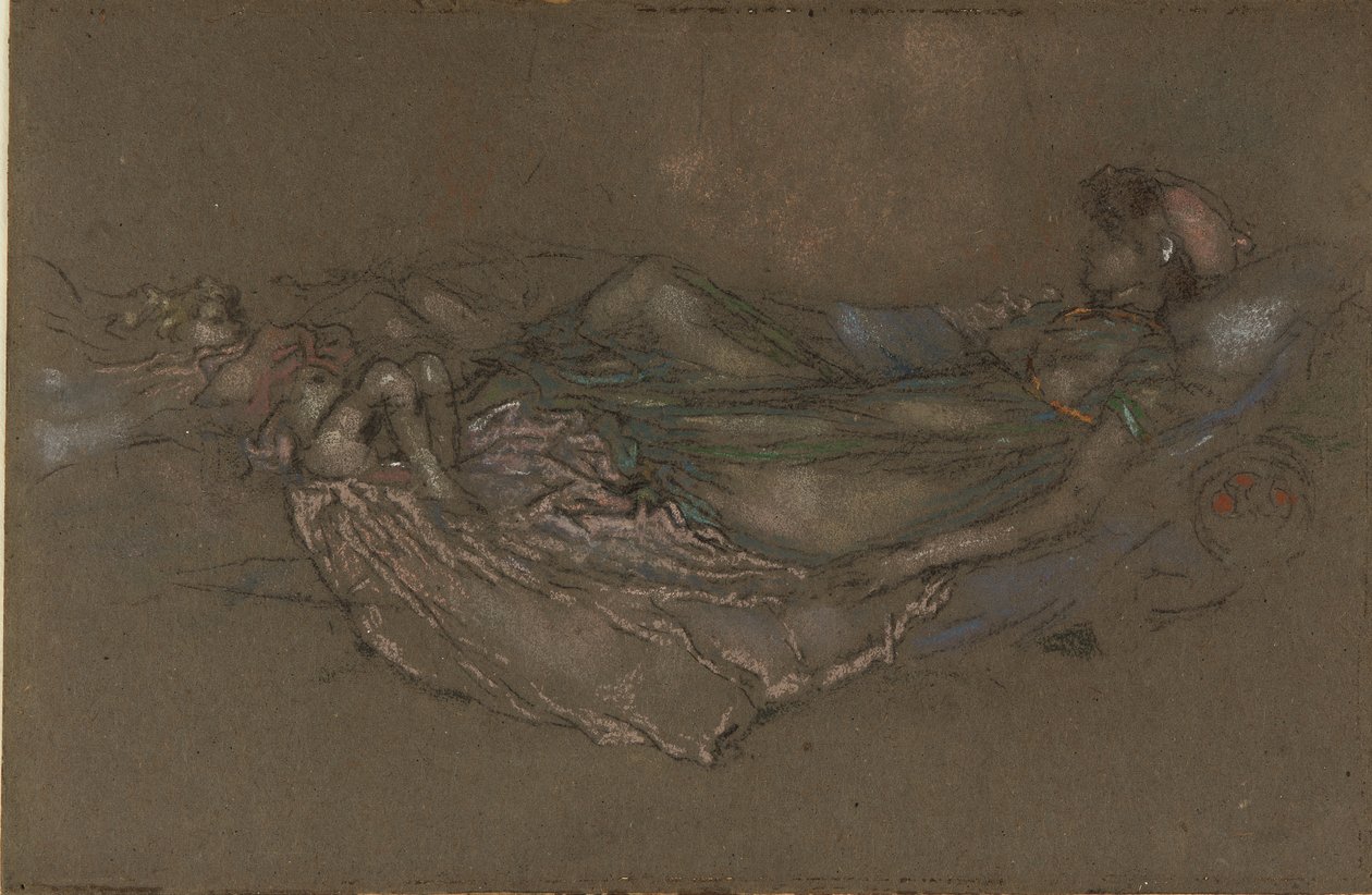 The Shell, n. 1891 (liitu ja pastelli harmaalla paperilla) tekijältä James Abbott McNeill Whistler