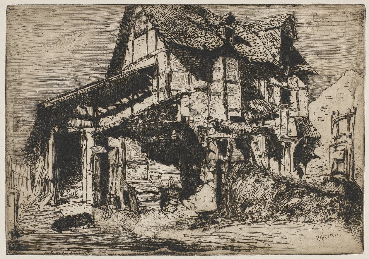 Unsafe Tenement, 1858 (etsaus paperille) tekijältä James Abbott McNeill Whistler
