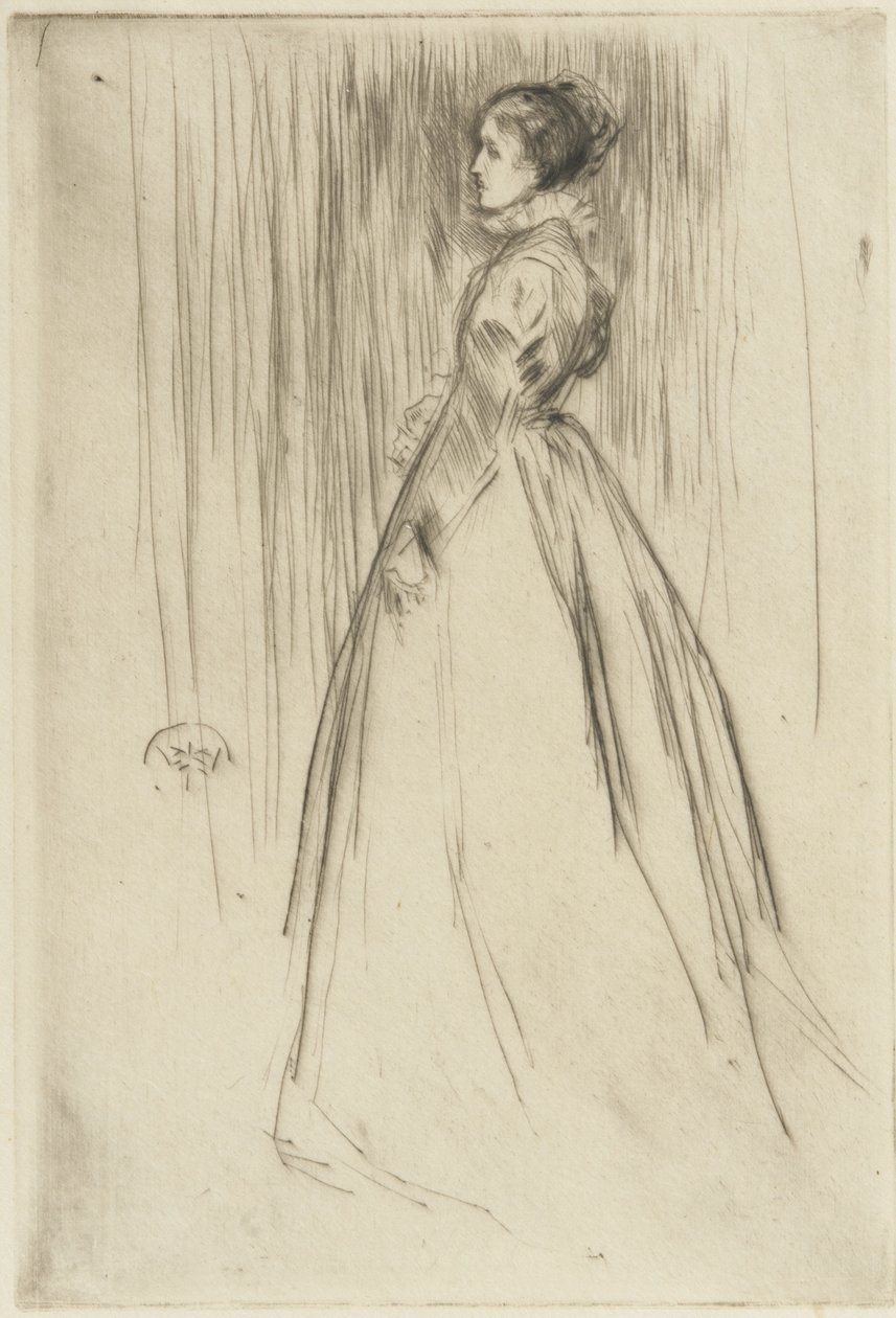 Velvet Dress (Frances Leyland) 1873 (kuivapiste paperilla) tekijältä James Abbott McNeill Whistler