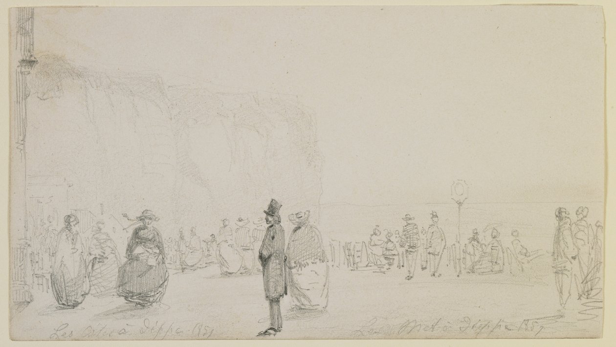 Dieppen rannikko, 1857 (lyijykynä luonnonvalkoiselle paperiarkille) tekijältä James Abbott McNeill Whistler