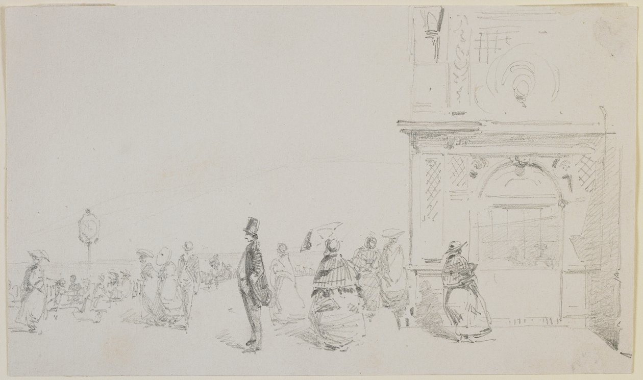 Esplanadi Dieppessä, 1857 (kynä luonnonvalkoiselle kudottulle paperille) tekijältä James Abbott McNeill Whistler