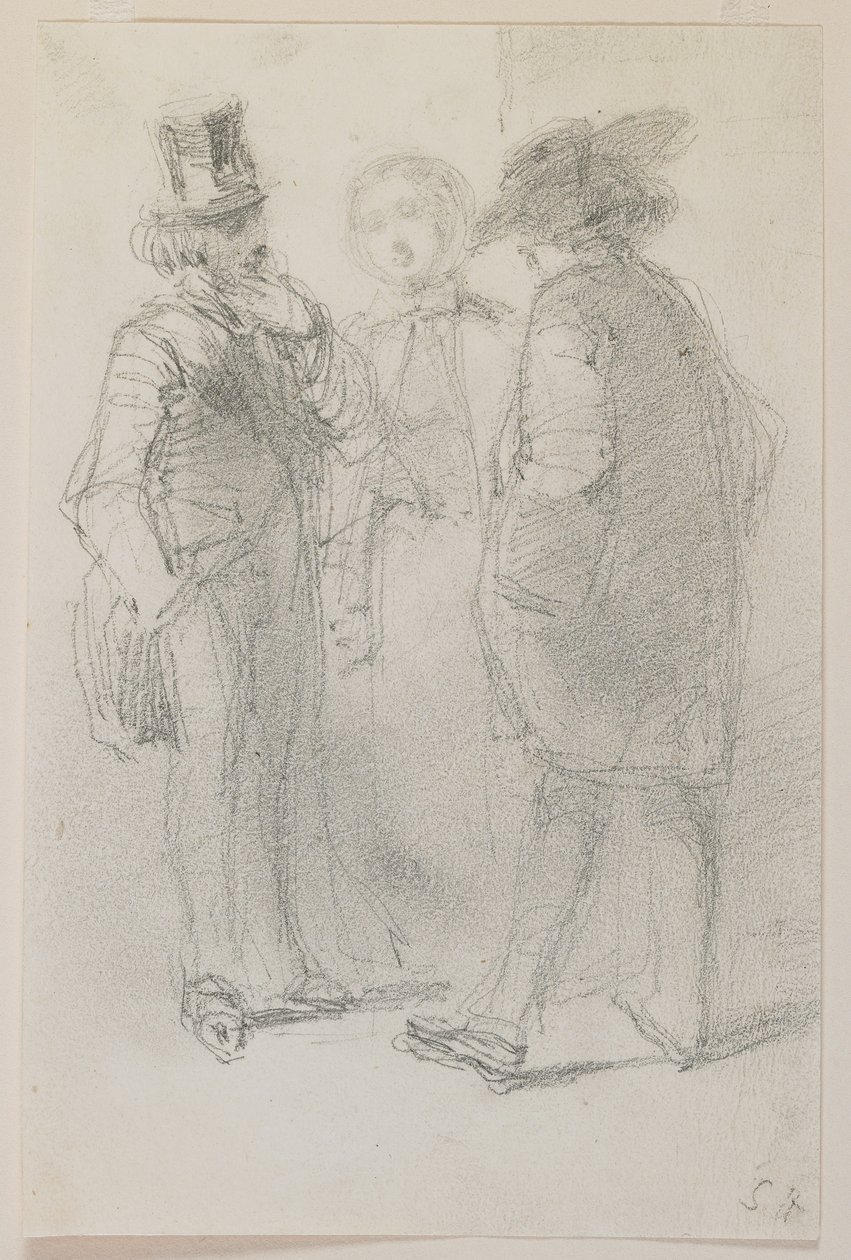 Whistler ystävien kanssa, 1858 (kynä valkoisella paperilla) tekijältä James Abbott McNeill Whistler