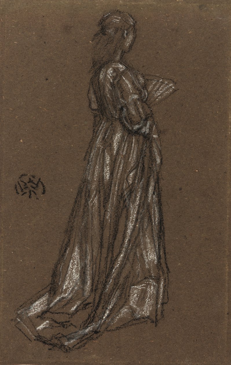 Nuori tyttö seisomassa, n. 1873-1875 (musta ja valkoinen liitu ruskealla paperilla) tekijältä James Abbott McNeill Whistler