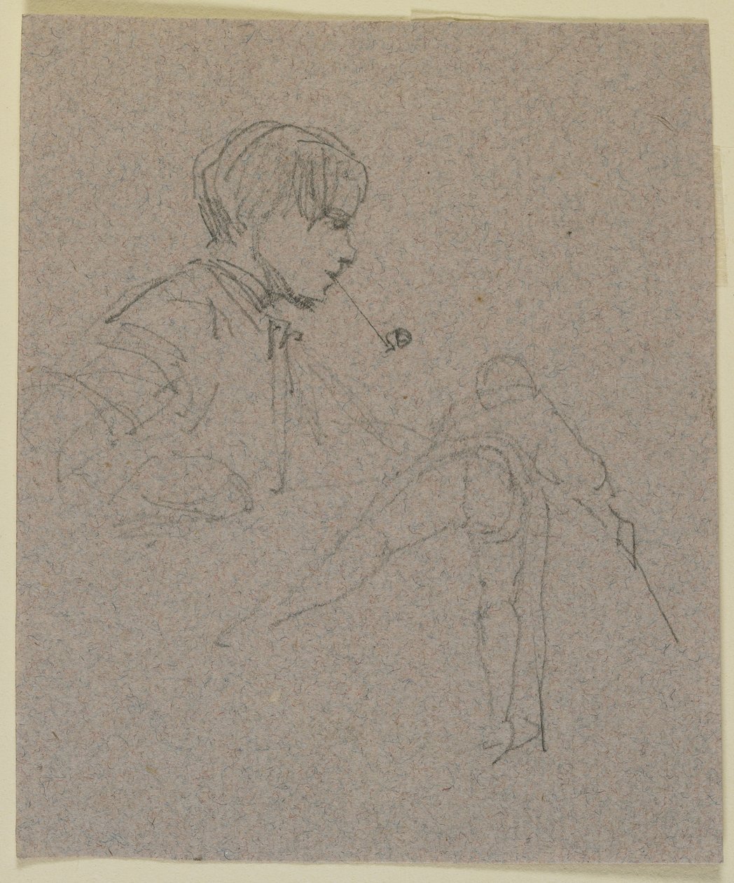 Nuori mies polttaa piippua, n. 1855-1859 (kynä kiillotuspaperilla) tekijältä James Abbott McNeill Whistler