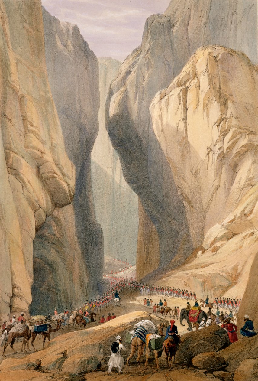 Sisäänkäynti Bolanin solaan Dadurista, kirjasta "Sketches in Afghanistan", kaiverrus Charles Haghe (1810-88) ja Louis Haghe (1806-85), julkaisija Henry Graves, 1842 tekijältä James Atkinson