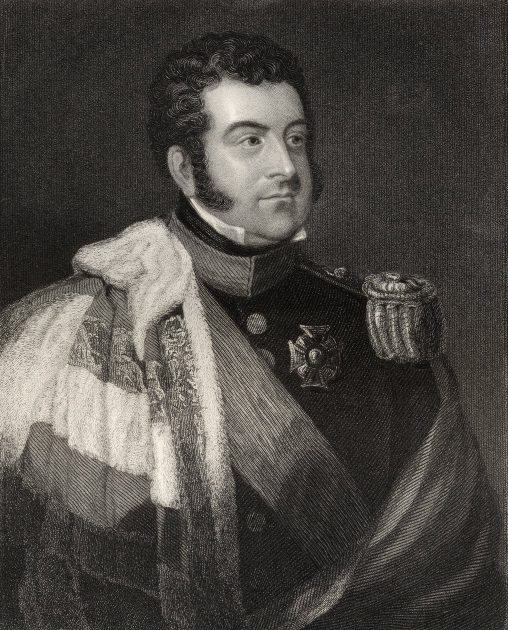 George Augustus Frederick Fitzclarence, Munsterin ensimmäinen jaarli, kaiverrus W.H. Cook, National Portrait Gallerysta, osa IV, julkaistu n. 1835 tekijältä James Atkinson