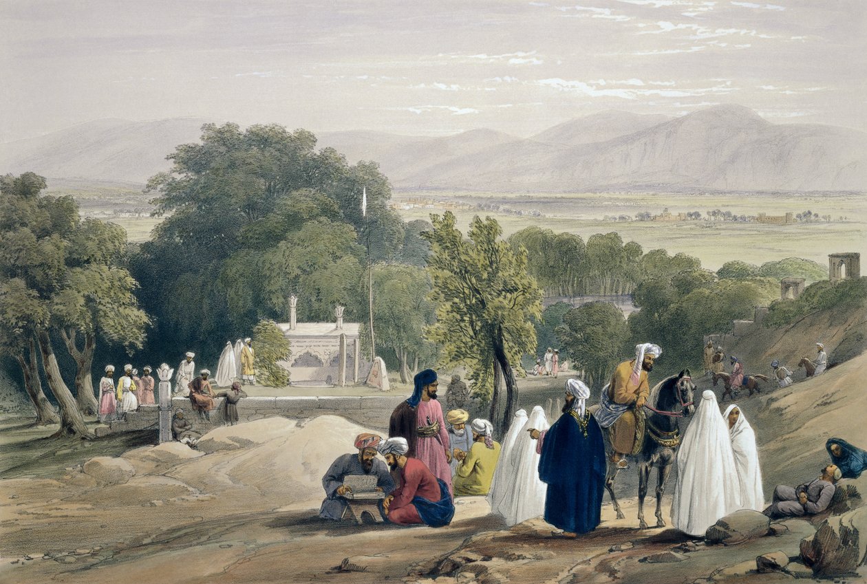 Keisari Baberin hauta, "Sketches in Afghaunistan", kaiverrus Charles Haghe (1810-88) ja Louis Haghe (1806-85), julkaisija Henry Graves, 1842 tekijältä James Atkinson