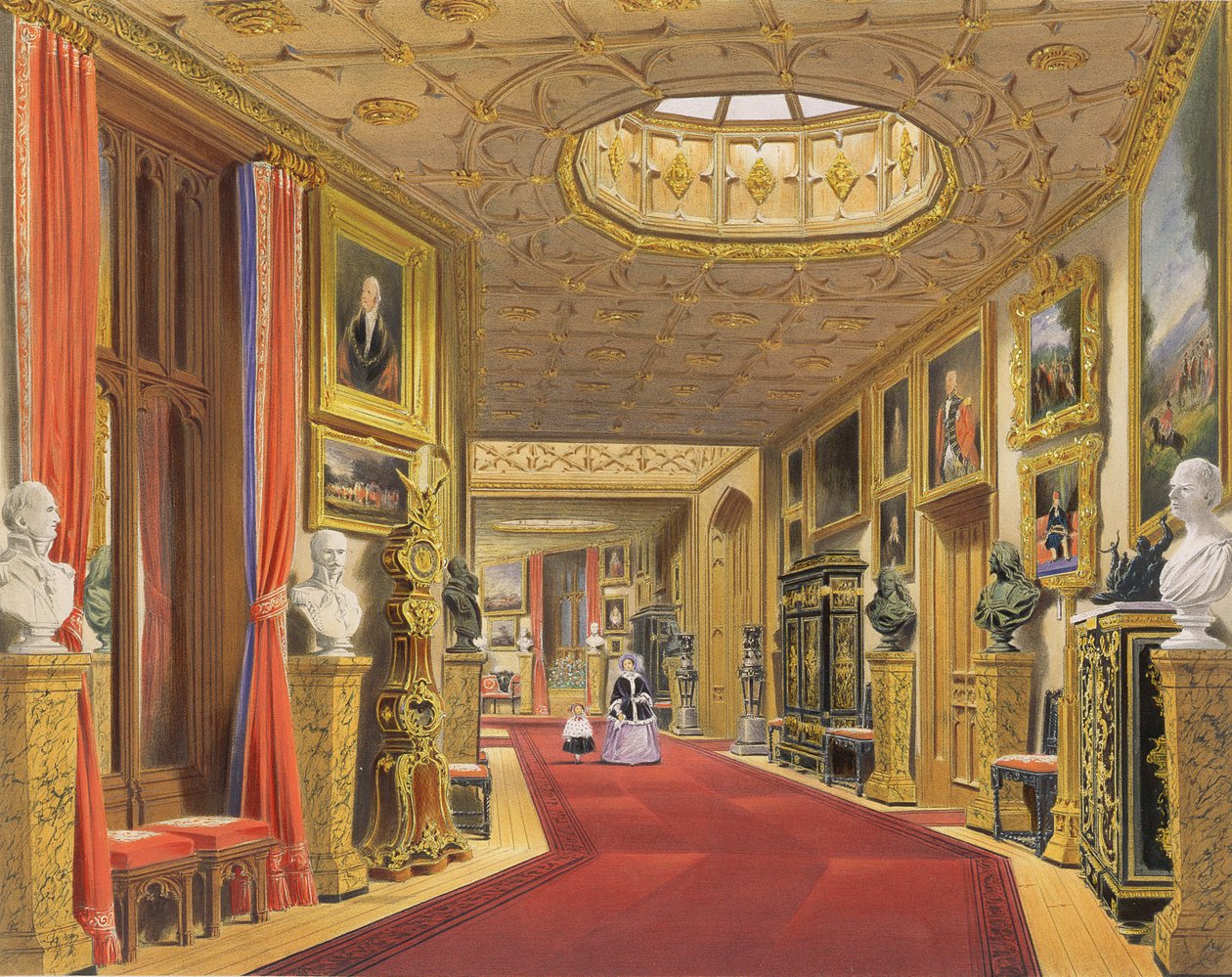 Angle of the East Corridor, Windsorin linna, "Windsor ja sen ympäröivä maisema", 1838 (chromolitho) tekijältä James Baker Pyne