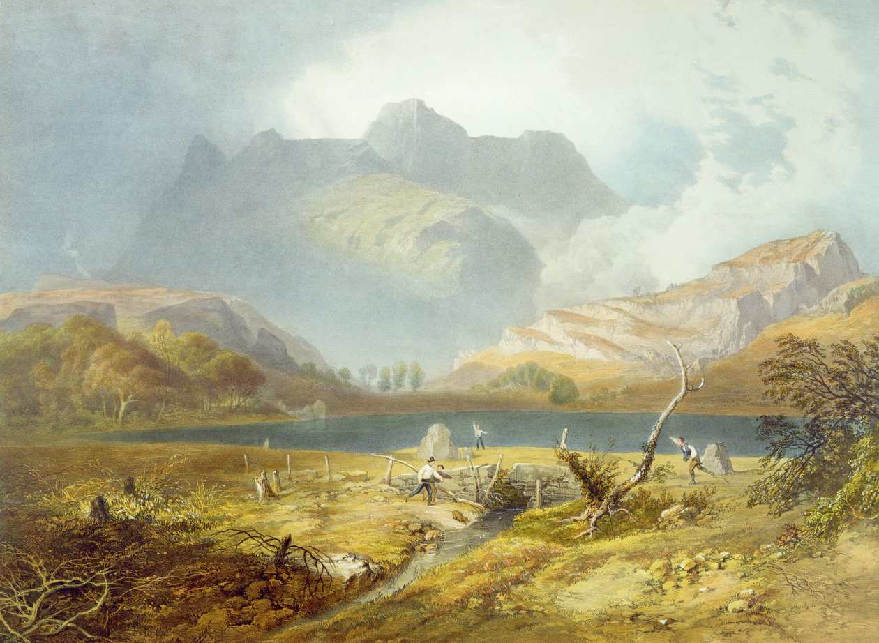 Langdale Pikes, teoksesta "The English Lake District", 1853 (katso yksityiskohdat kohdasta 90425) tekijältä James Baker Pyne