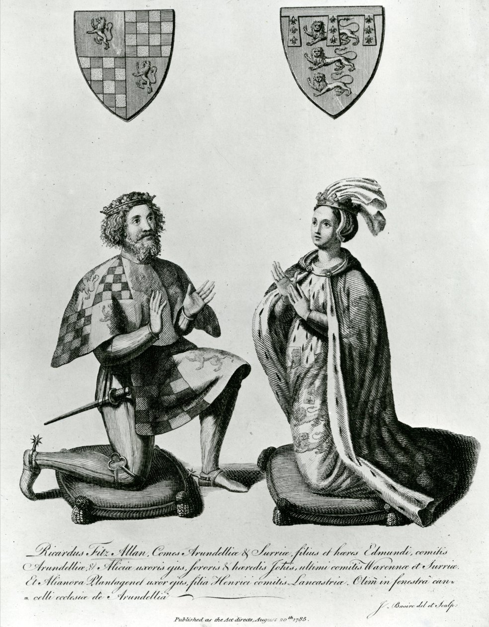 Richard Fitzalan, 3. (10.) Arundelin jaarli (n. 1307-1376) ja Arundelin kreivitär Eleanor, 1785 tekijältä James Basire
